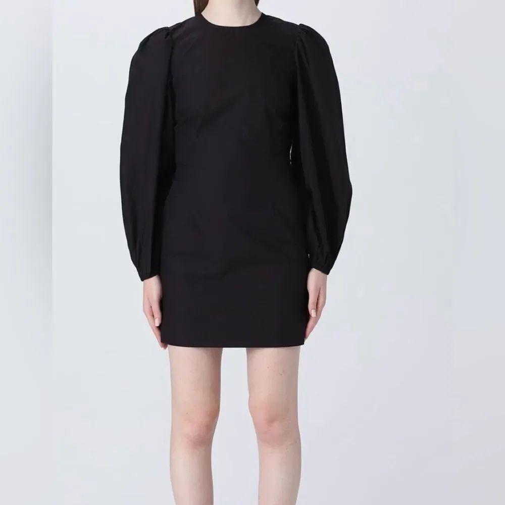 Ganni Mini Open Back Poplin Black Dress NWT